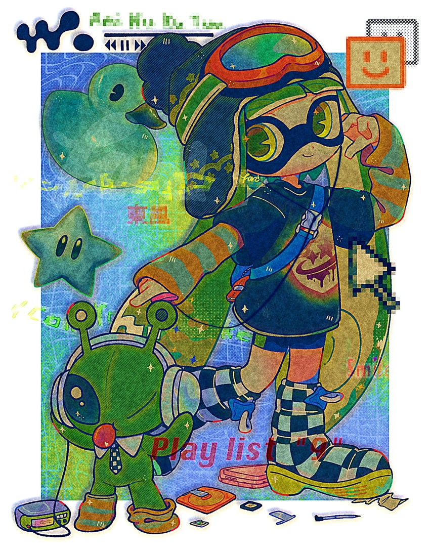 inkling player character and inkling girl (splatoon) drawn by f0rd_5_px