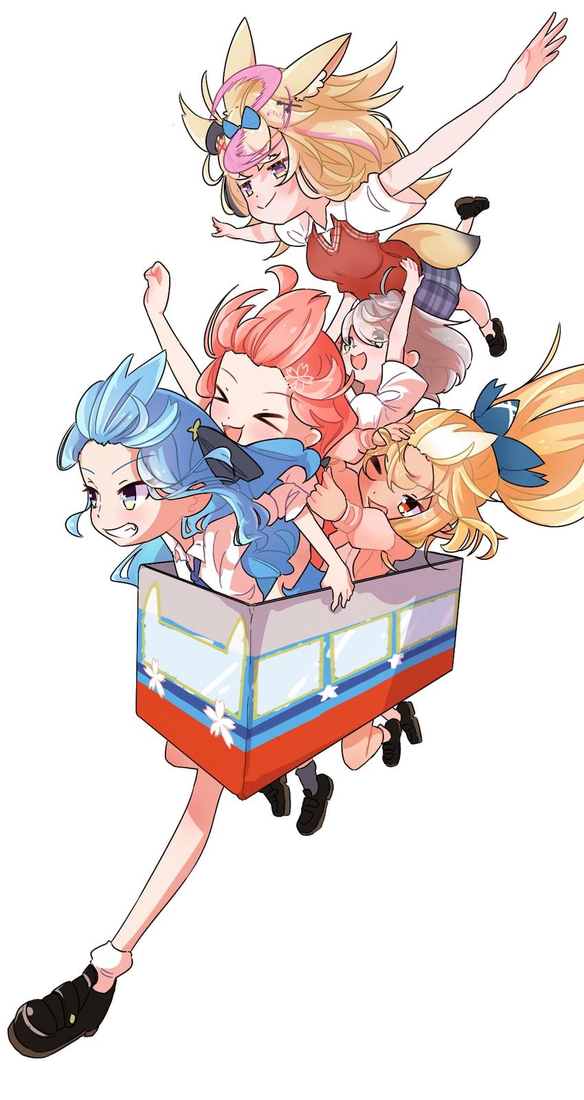 hoshimachi suisei, sakura miko, shirogane noel, shiranui flare, and omaru polka (hololive and 1 more) drawn by dezhsieh