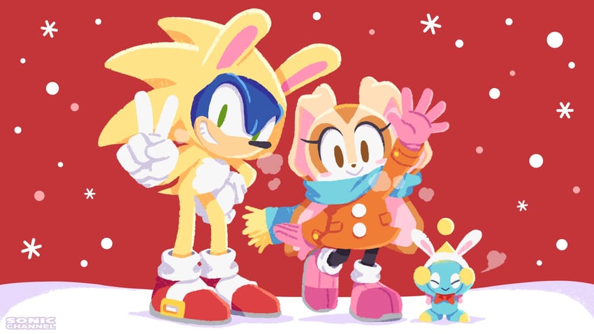 sonic the hedgehog, cream the rabbit, neutral chao, and cheese (sonic and 2 more) drawn by karasuno_yui