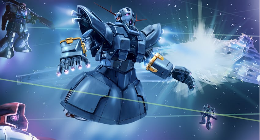 dom, zeong, and salamis class (gundam and 1 more) drawn by ondadoor