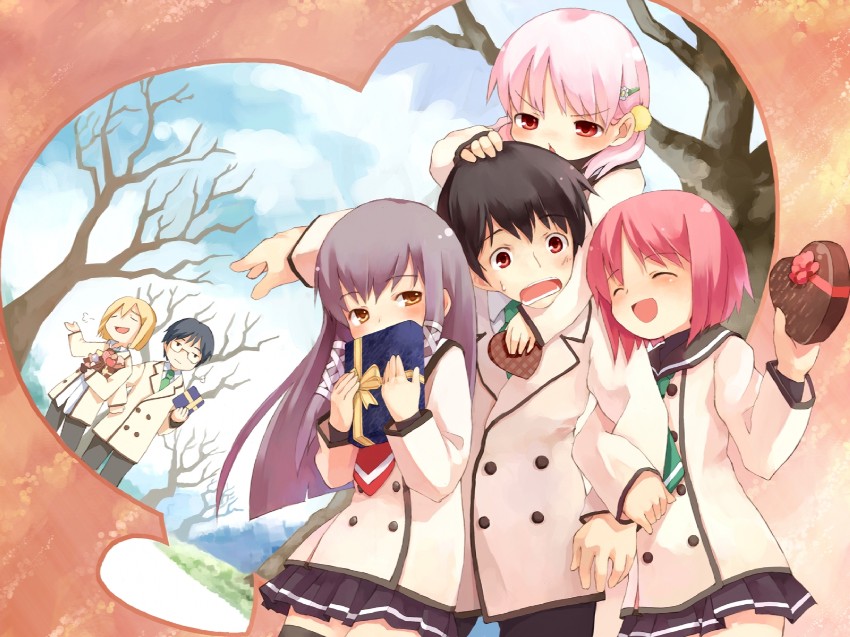 kiriyama sakura, akino momiji, sera karen, kiriyama keigo, sera kunihiko, and 1 more (sakura musubi)