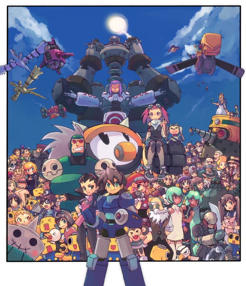 tron bonne, roll caskett, servbot, mega man volnutt, data, and 32 more (mega man and 4 more) drawn by milcoco