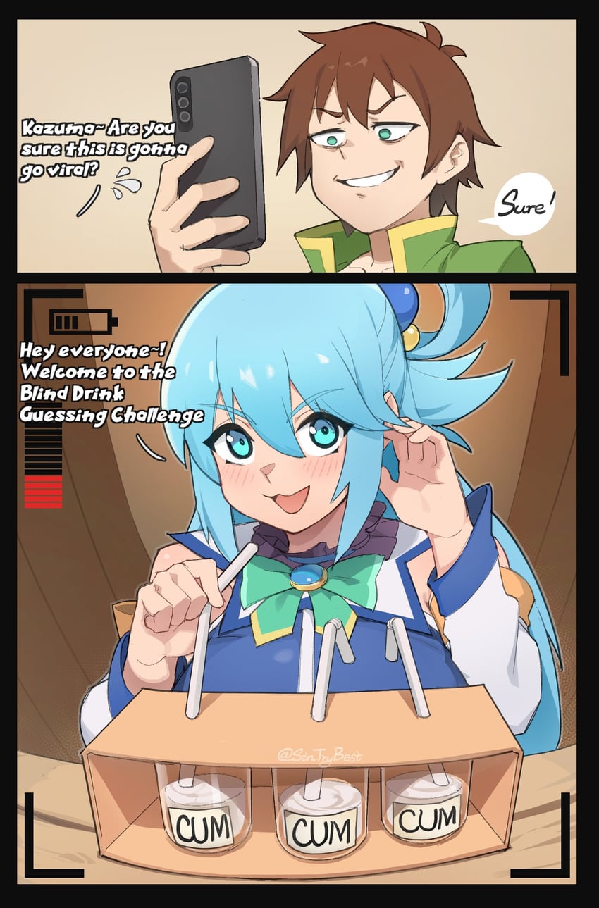 aqua and satou kazuma (kono subarashii sekai ni shukufuku wo!) drawn by sin_(sintrybest)