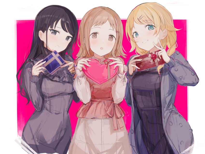 hachimiya meguru, sakuragi mano, and kazano hiori (idolmaster and 1 more) drawn by karya