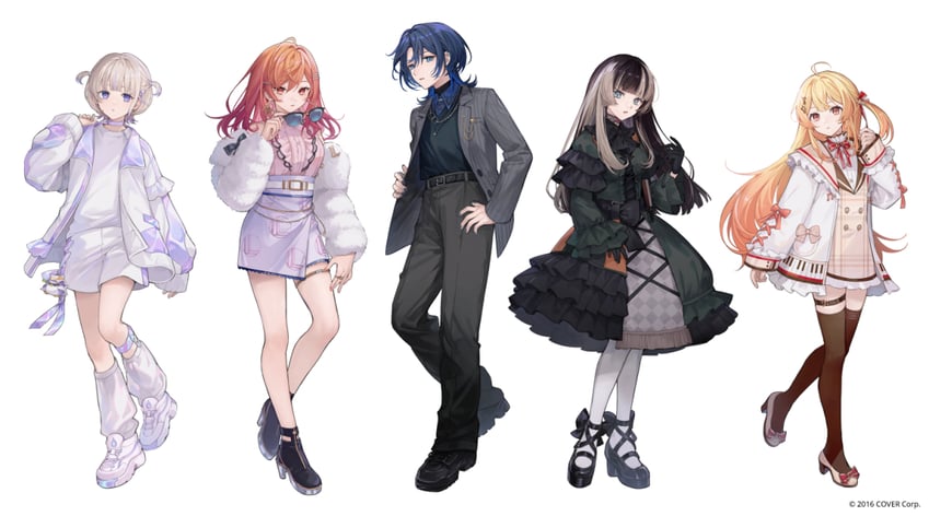ichijou ririka, juufuutei raden, hiodoshi ao, otonose kanade, and todoroki hajime (hololive and 1 more) drawn by hkina7