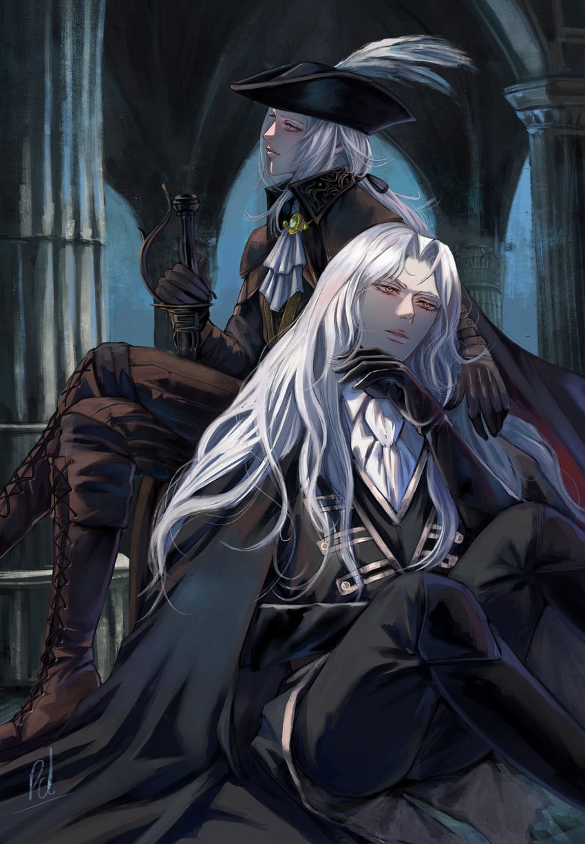 lady maria of the astral clocktower and alucard (bloodborne and 2 more) drawn by henoopd
