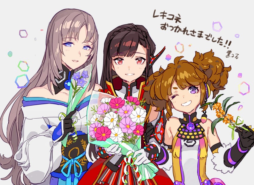 tokugawa fumika, oda azumi, and hashiba tenma (reki connect) drawn by pota_(bluegutty)