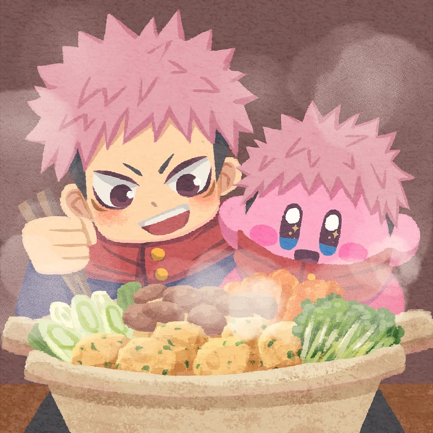 kirby and itadori yuuji (jujutsu kaisen and 1 more) drawn by miclot