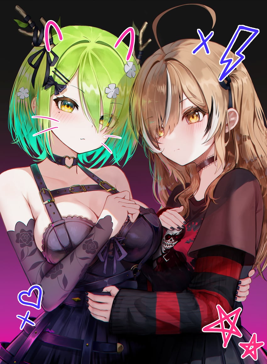 nanashi mumei, ceres fauna, and nightmare (hololive and 1 more) drawn by dio_dio