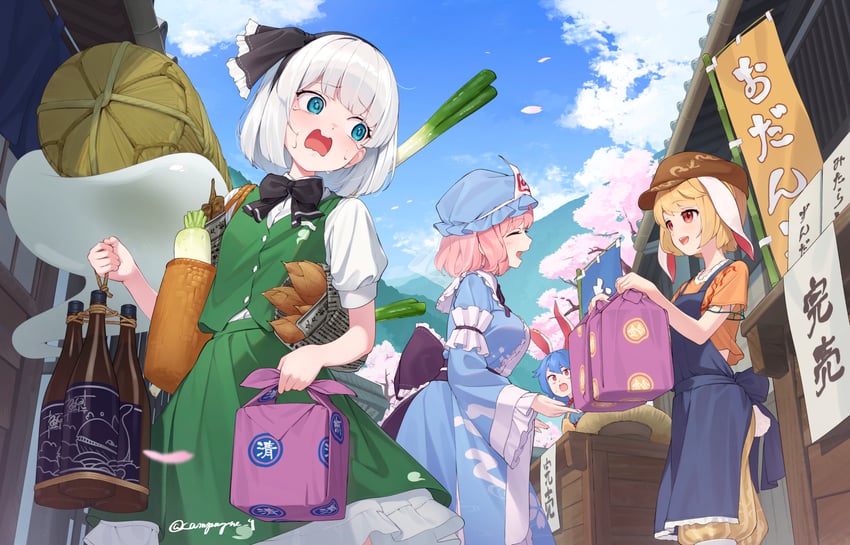 konpaku youmu, saigyouji yuyuko, seiran, and ringo (touhou) drawn by kanpa_(campagne_9)