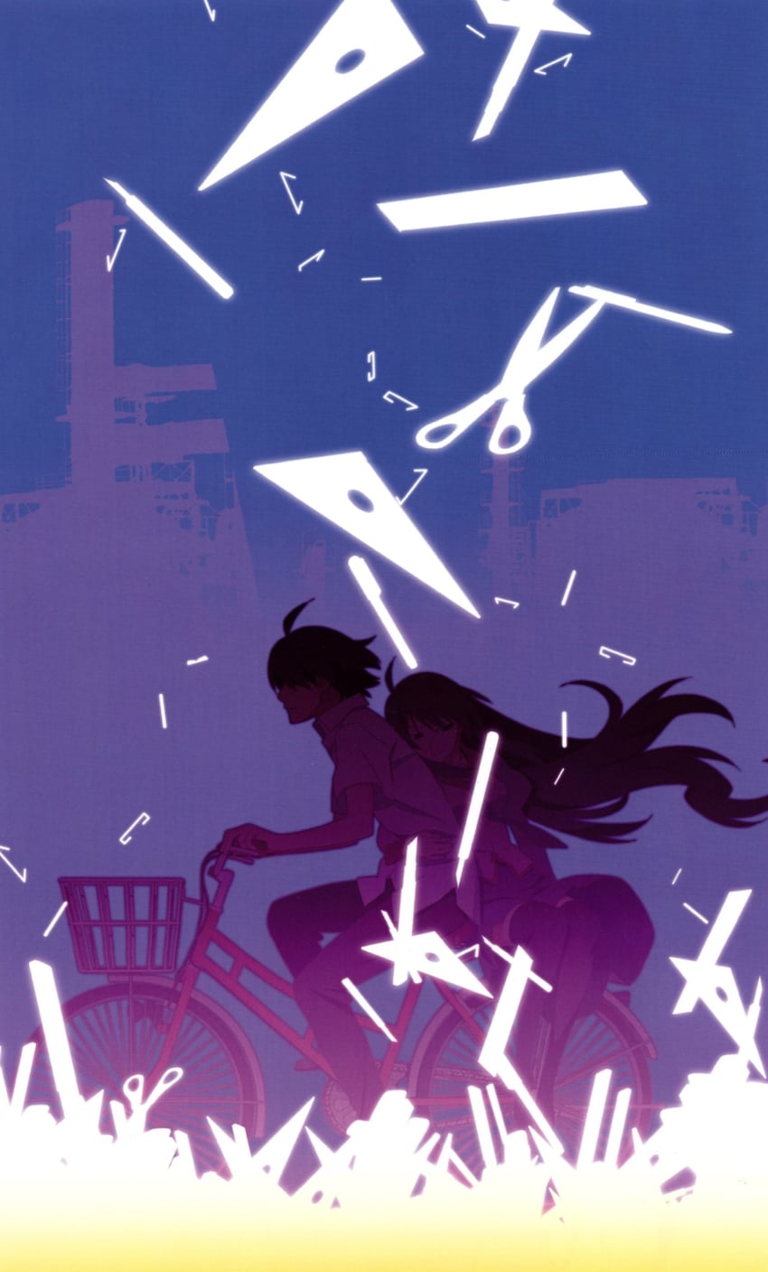 senjougahara hitagi and araragi koyomi (monogatari and 1 more)