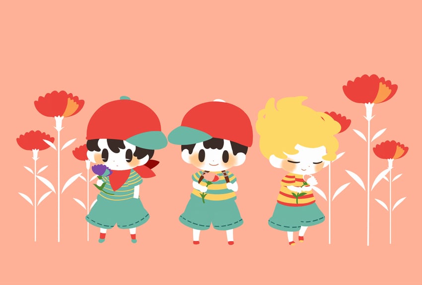 ness, lucas, and ninten (mother and 3 more) drawn by hitofutarai