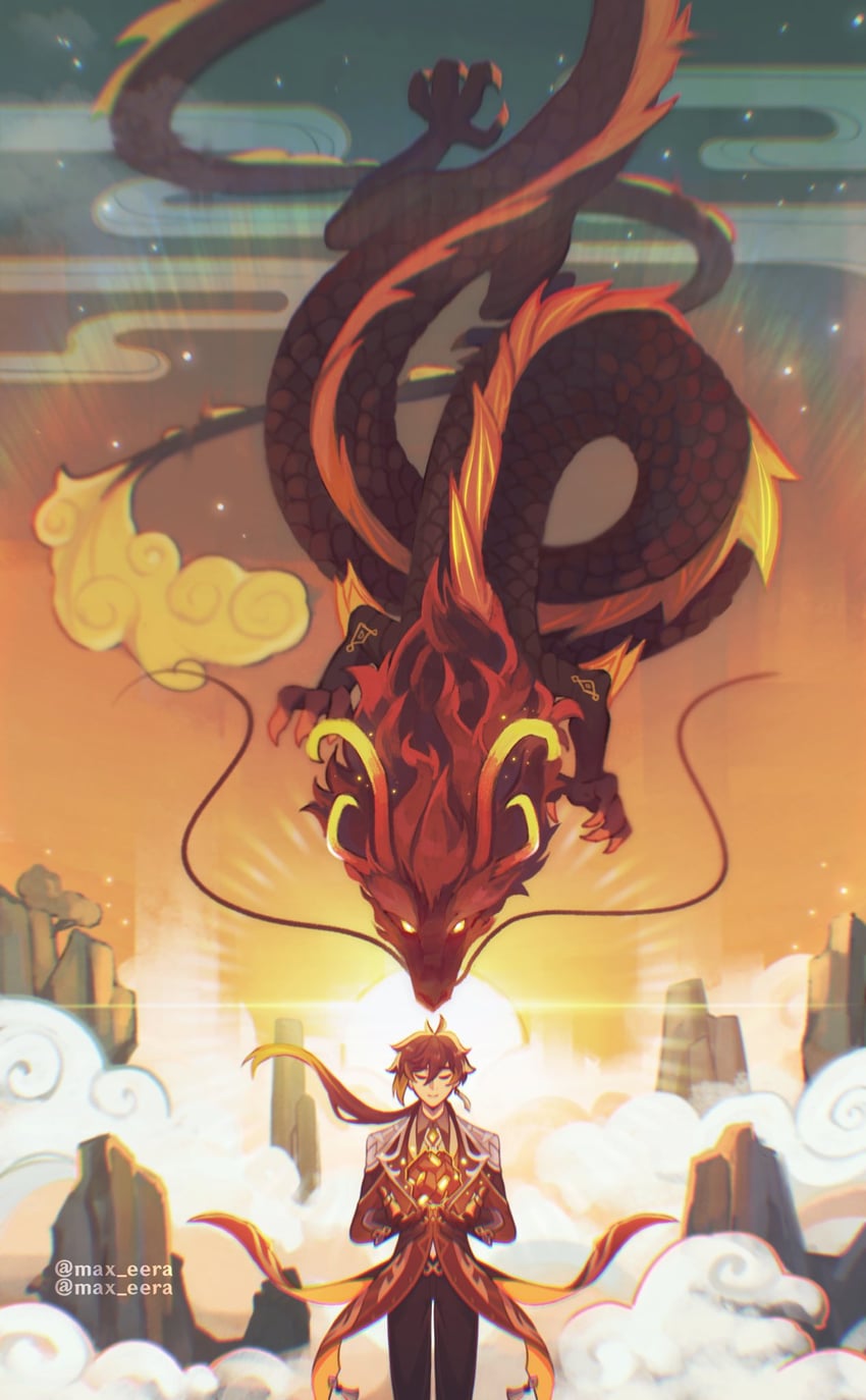 zhongli and rex lapis (genshin impact) drawn by max_eera