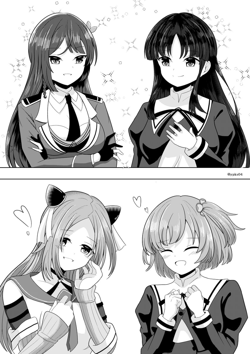 funada kiito, shiba tomoshibi, hitotsuyanagi riri, and shirai yuyu (assault lily) drawn by maccha_shion