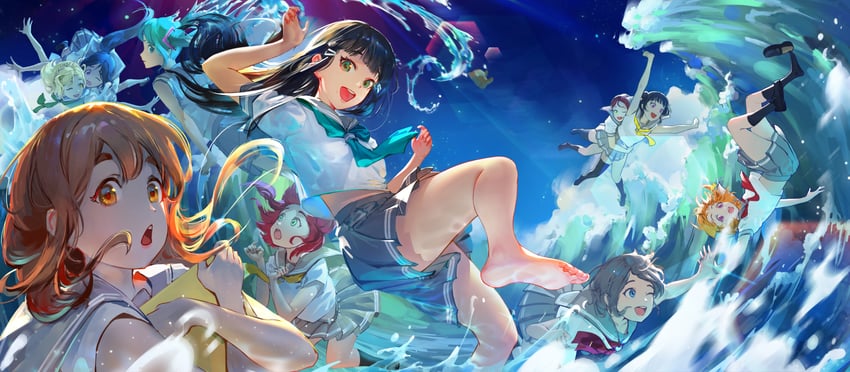 hatsune miku, watanabe you, tsushima yoshiko, sakurauchi riko, takami chika, and 5 more (vocaloid and 2 more) drawn by t_lock