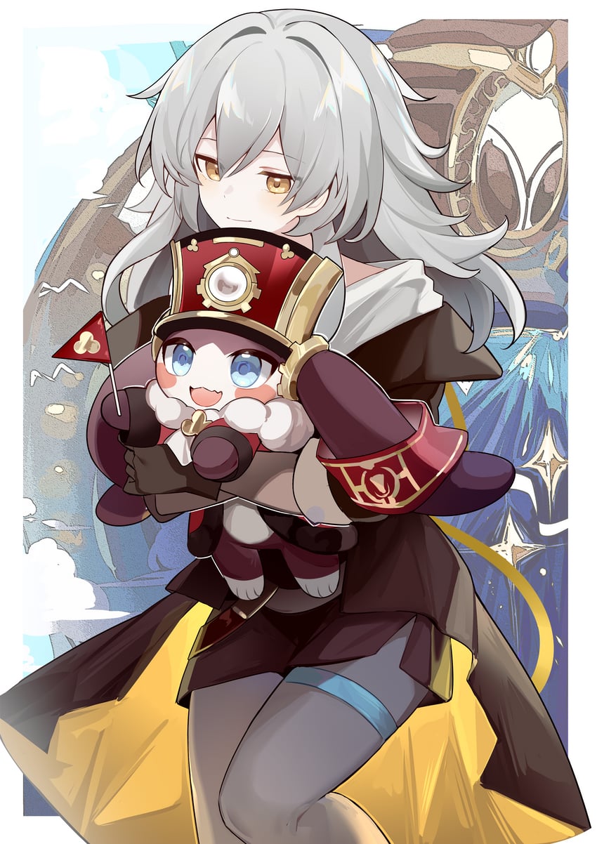 trailblazer, stelle, and pom-pom (honkai and 1 more) drawn by hoxino