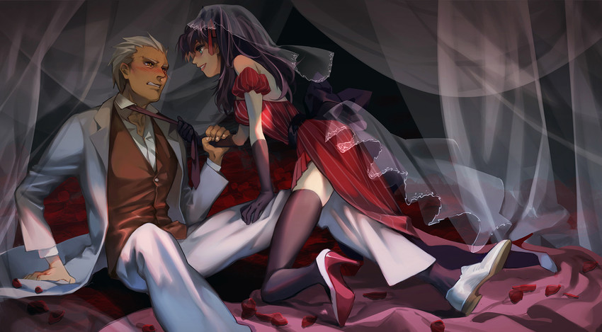 tohsaka rin and archer (fate and 1 more) drawn by carrot_(supercarrot)