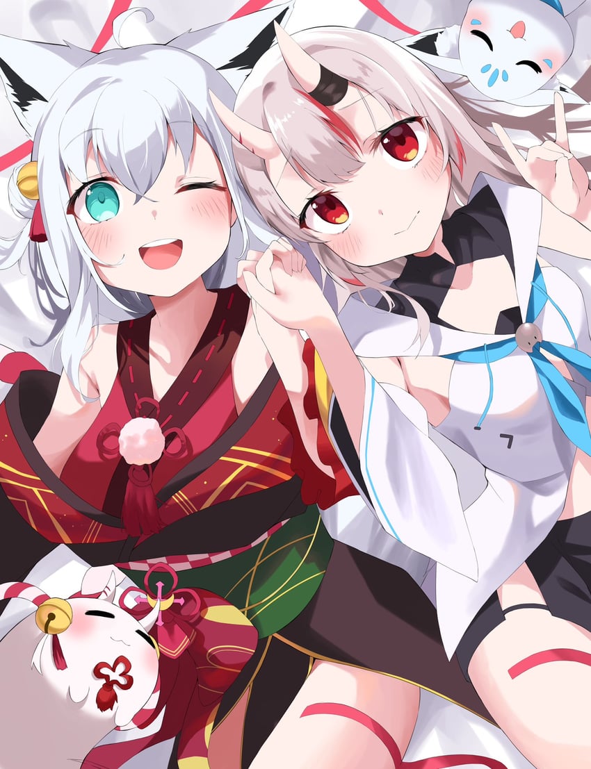 shirakami fubuki, nakiri ayame, sukonbu, and poyoyo (hololive) drawn by setsuna_(l9in1cszw3f6qsq)