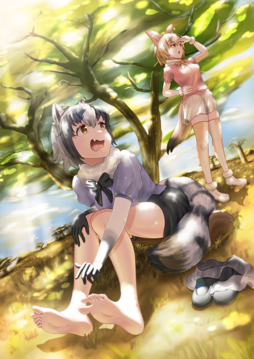 common raccoon and fennec (kemono friends) drawn by suou_makoto
