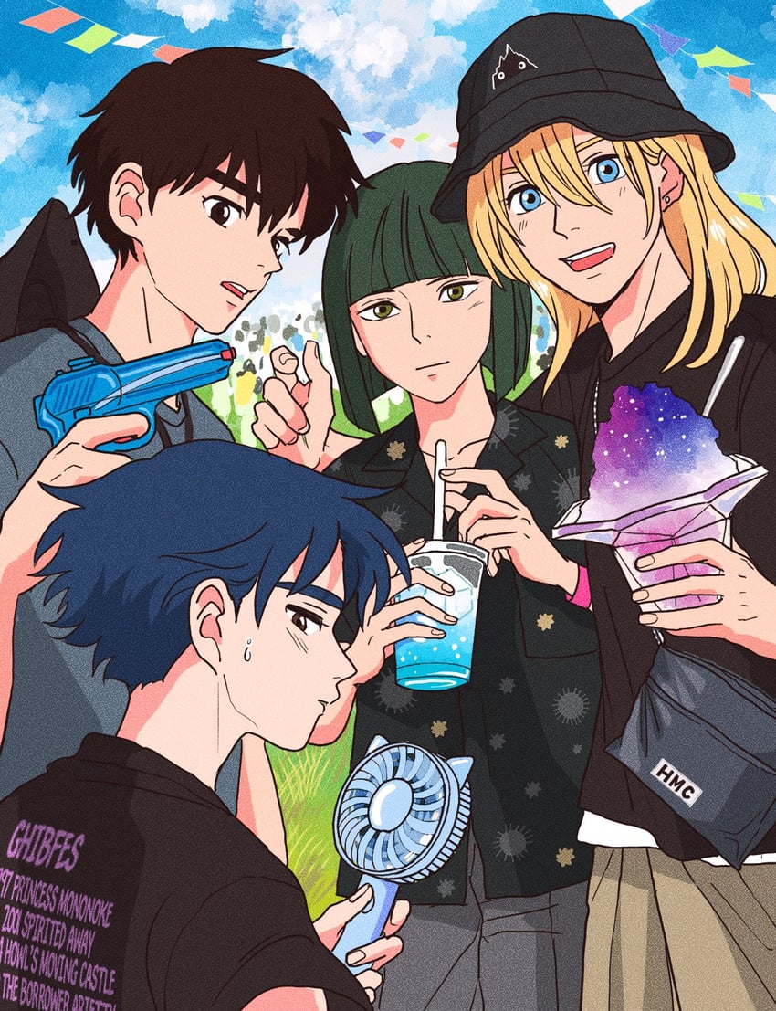 howl pendragon, haku, ashitaka, and shou (studio ghibli and 4 more) drawn by rikaco1988