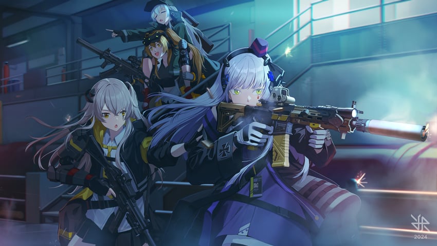 hk416, ump45, ump9, and g11 (girls' frontline) drawn by hiroki_ree