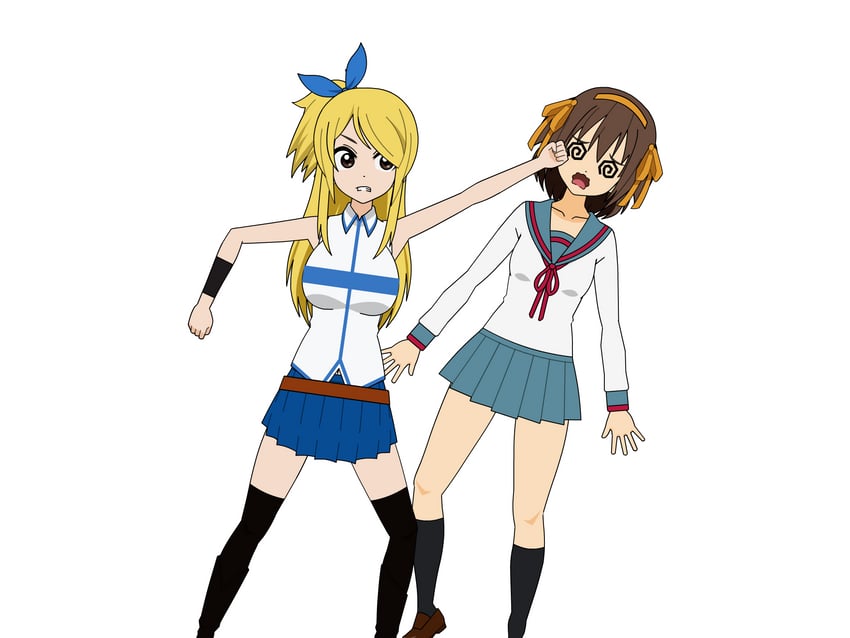 suzumiya haruhi, lucy heartfilia, and hirano aya (suzumiya haruhi no yuuutsu and 2 more)