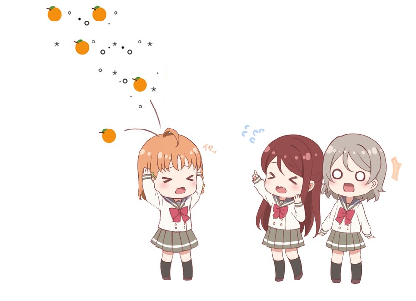 watanabe you, sakurauchi riko, and takami chika (love live! and 1 more) drawn by emia_wang