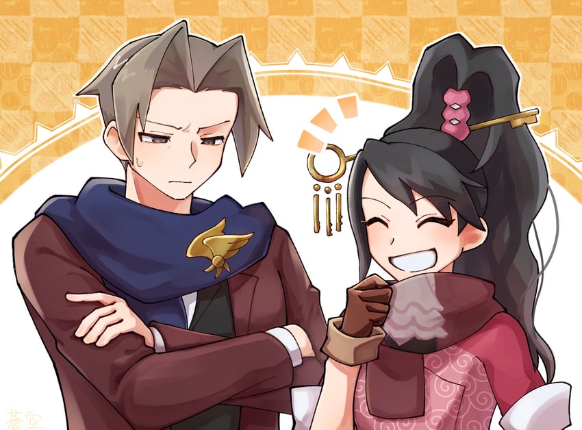 miles edgeworth and kay faraday (ace attorney and 1 more) drawn by samusan100
