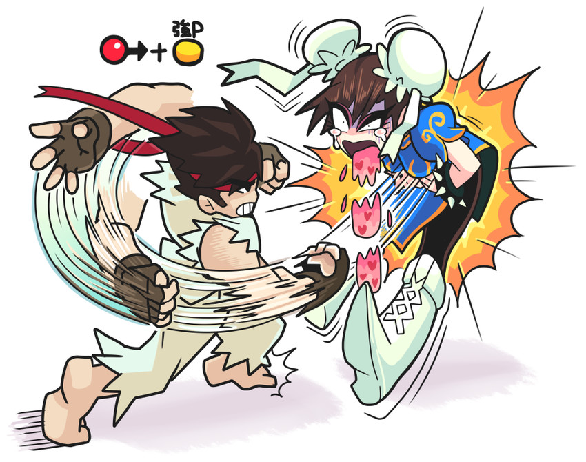 chun-li and ryu (street fighter) drawn by gashi-gashi