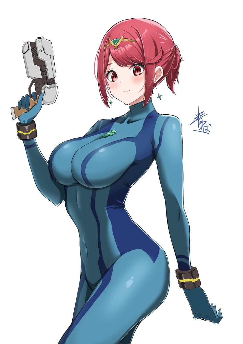 pyra and samus aran (xenoblade chronicles and 2 more) drawn by aotsuba