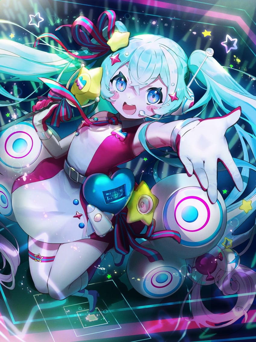 hatsune miku and magical mirai miku (vocaloid and 2 more) drawn by gaogao_(gaogaomegu)