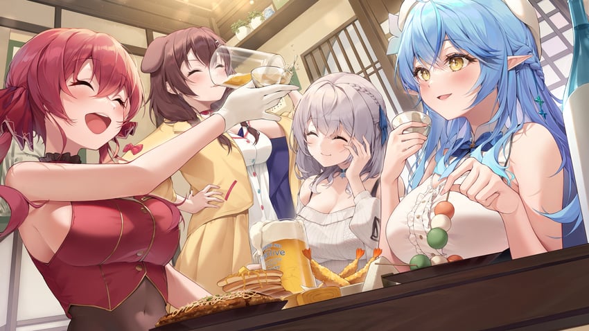 houshou marine, shirogane noel, inugami korone, and yukihana lamy (hololive) drawn by hatonaru525