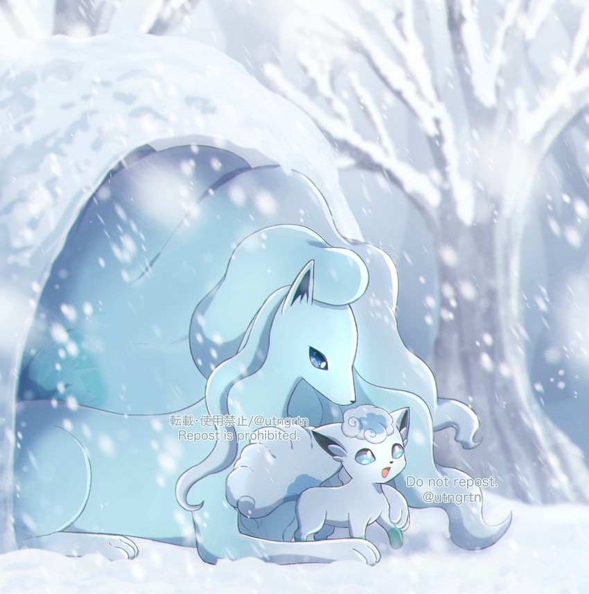 alolan vulpix and alolan ninetales (pokemon) drawn by fuyu_(utngrtn)