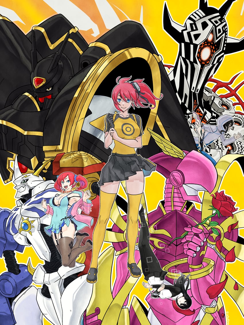 omegamon, alphamon, shiramine nokia, aiba ami, eater, and 4 more (digimon and 1 more) drawn by artcetona