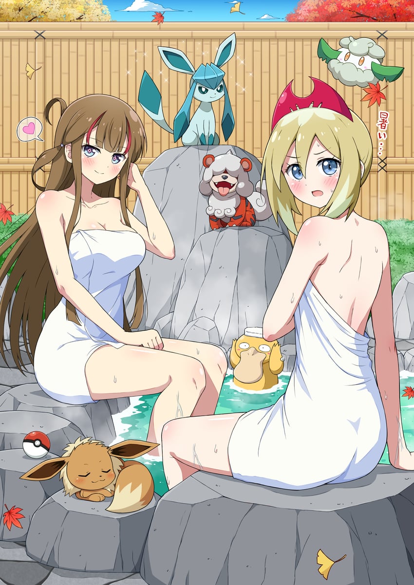 eevee, glaceon, irida, psyduck, whimsicott, and 2 more (pokemon and 3 more) drawn by eggman_(ni_tamagoex)