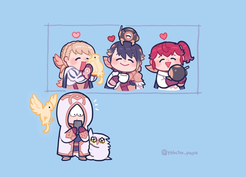 kiran, anna, sharena, alfonse, and feh (fire emblem and 1 more) drawn by mushi_rags