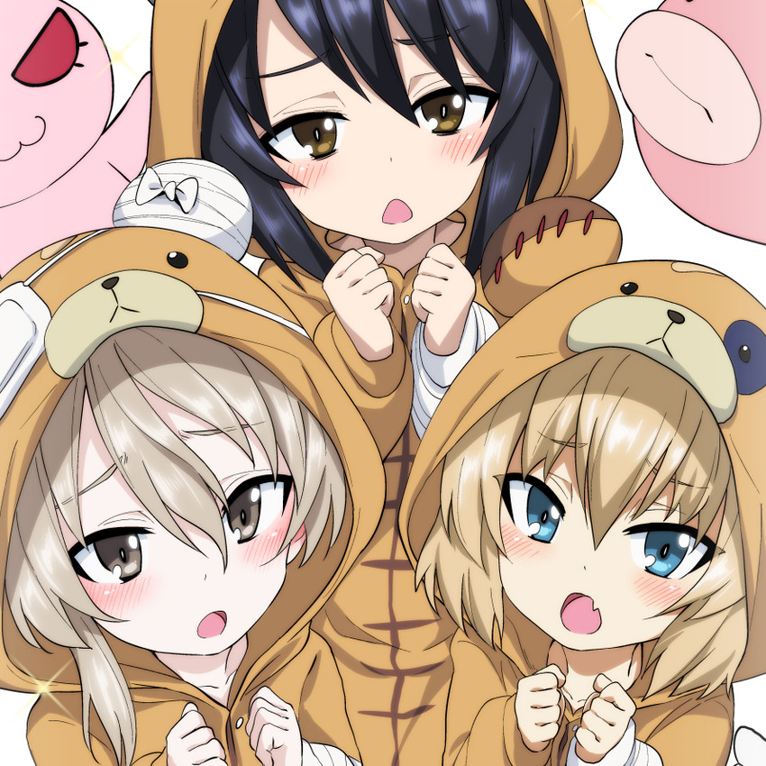 shimada arisu, katyusha, reizei mako, and boko (girls und panzer) drawn by miyao_ryuu