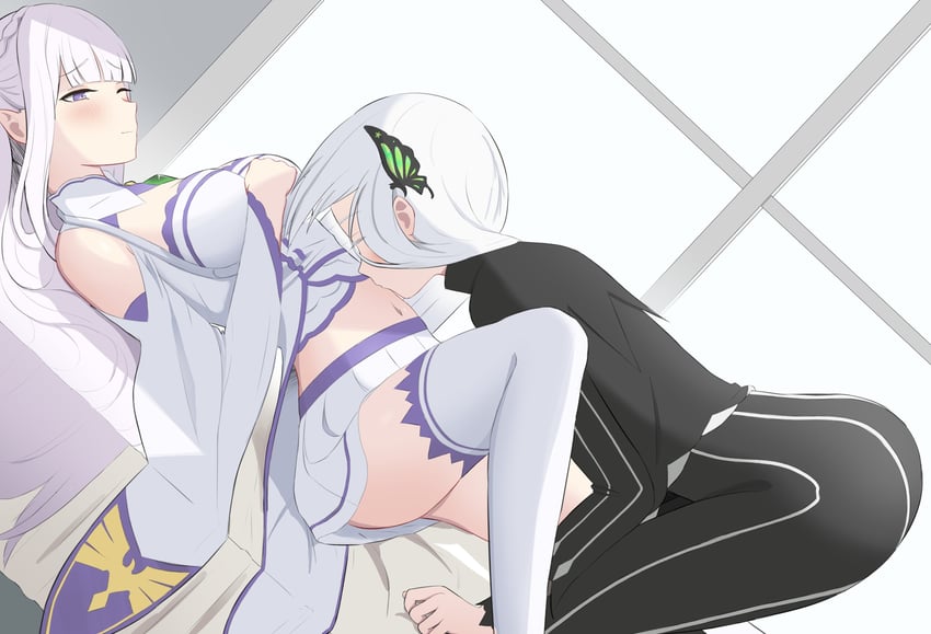 emilia and echidna (re:zero kara hajimeru isekai seikatsu) drawn by nitsuhen
