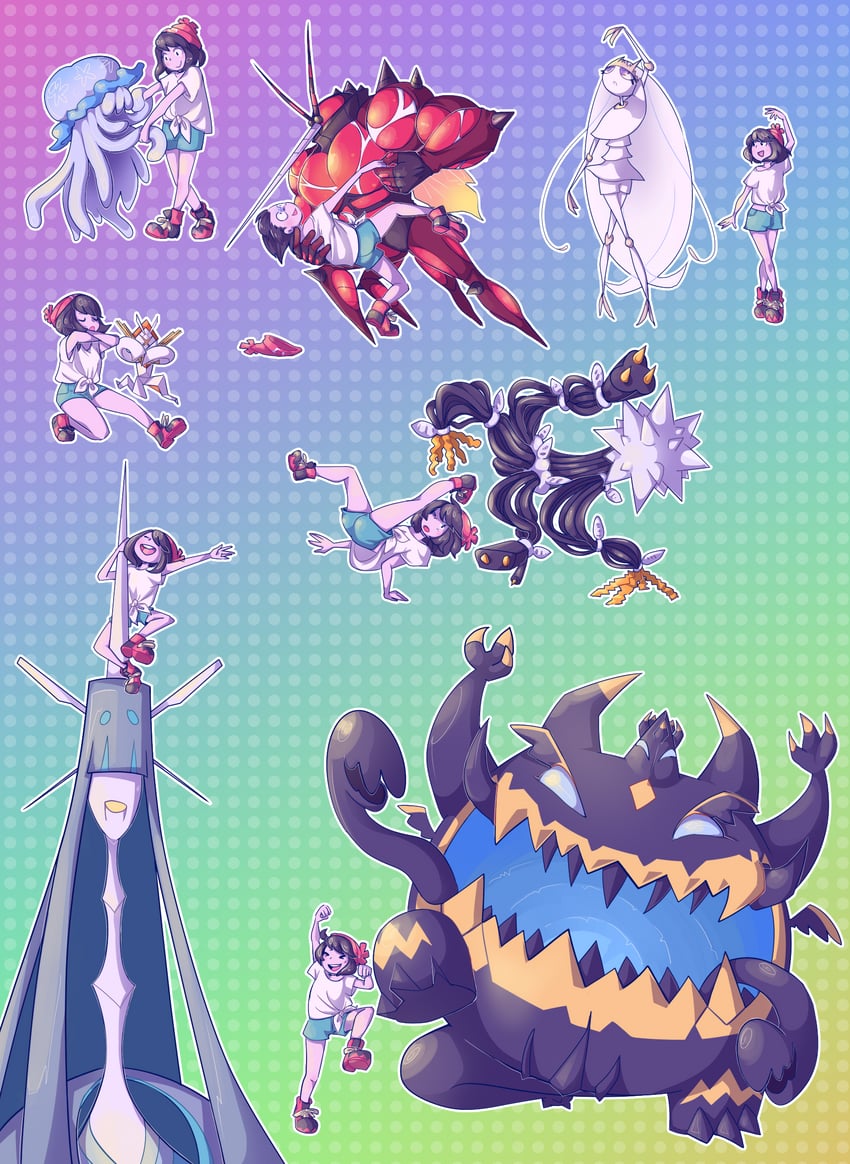 selene, nihilego, pheromosa, buzzwole, xurkitree, and 3 more (pokemon and 1 more) drawn by krwawnik
