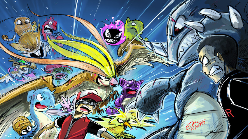 red, lapras, gastly, giovanni, pidgeot, and 12 more (pokemon and 1 more) drawn by gapangman