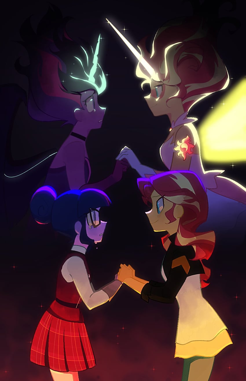 twilight sparkle, sunset shimmer, sci-twi, midnight sparkle, and daydream shimmer (my little pony and 2 more) drawn by firemauer