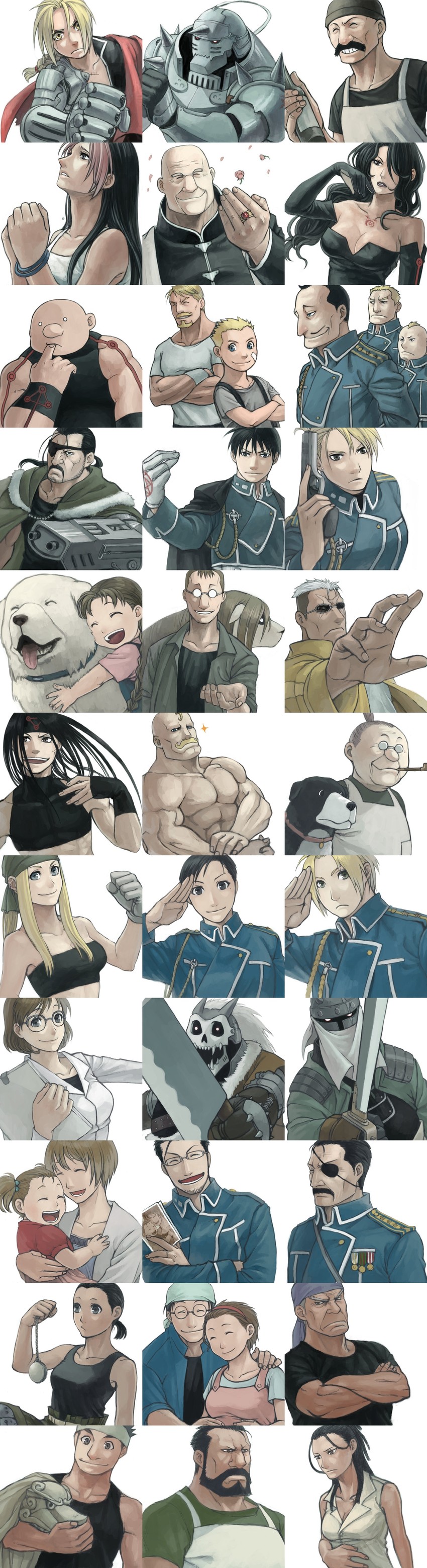edward elric, alphonse elric, winry rockbell, riza hawkeye, roy mustang, and 33 more (fullmetal alchemist) drawn by mukuo