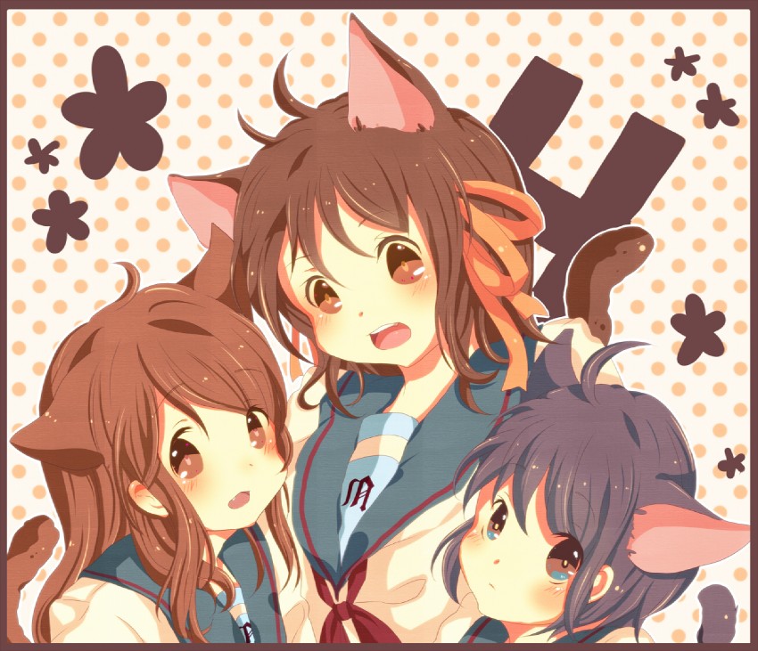 suzumiya haruhi, nagato yuki, and asahina mikuru (suzumiya haruhi no yuuutsu) drawn by kanamori_mao
