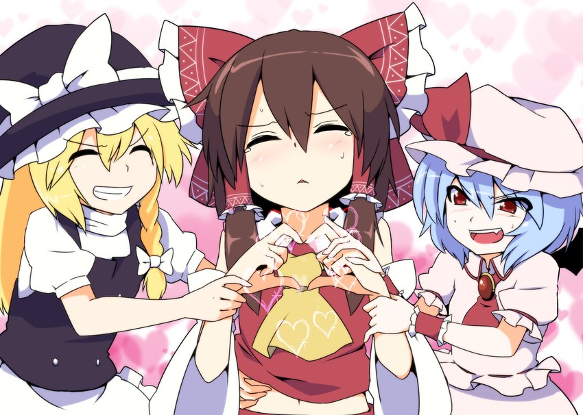 hakurei reimu, kirisame marisa, and remilia scarlet (touhou) drawn by leon_(mikiri_hassha)