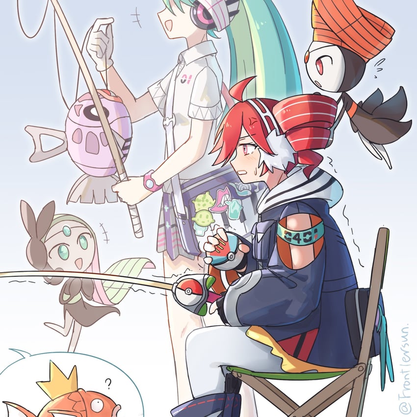 hatsune miku, kasane teto, magikarp, meloetta, psychic miku, and 2 more (pokemon and 3 more) drawn by frontiersun