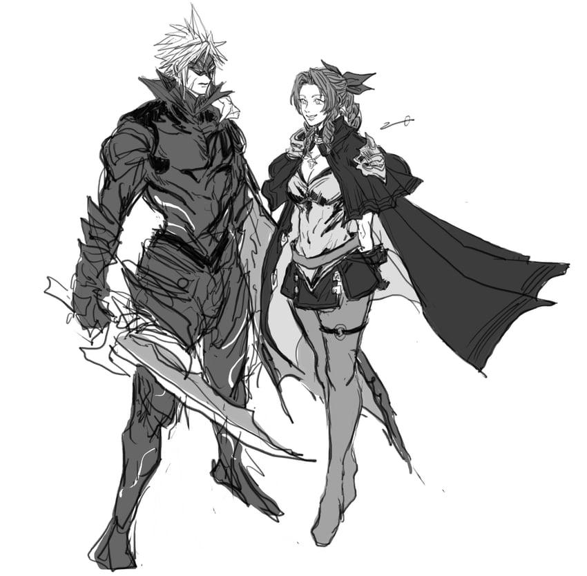 cloud strife and aerith gainsborough (final fantasy and 2 more) drawn by sternffbevw
