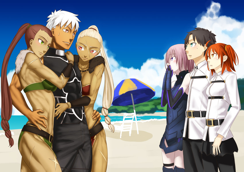 mash kyrielight, fujimaru ritsuka, archer, and amazoness (fate and 1 more) drawn by tafuu_(tortafu)