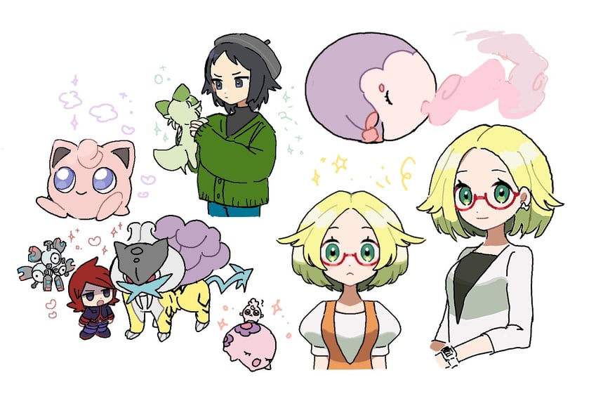 silver, sprigatito, jigglypuff, bianca, cheren, and 5 more (pokemon and 2 more) drawn by eneko_(olavcnkrpucl16a)