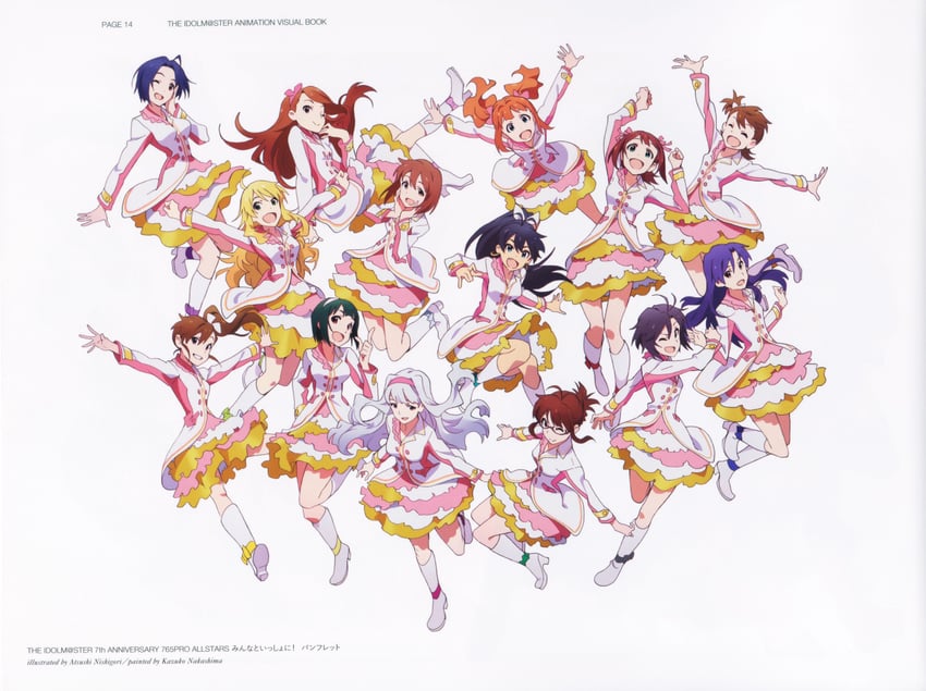 hoshii miki, kisaragi chihaya, amami haruka, kikuchi makoto, shijou takane, and 9 more (idolmaster) drawn by nishigori_atsushi