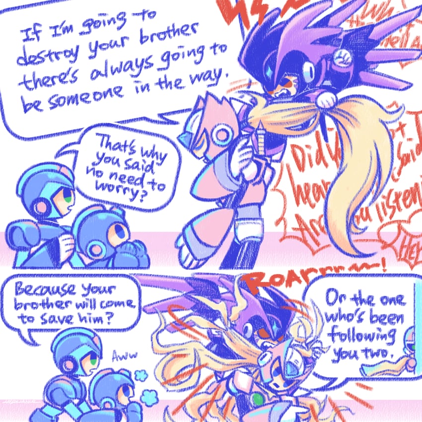 zero, x, mega man, proto man, bass, and 1 more (mega man and 1 more) drawn by laser-lance